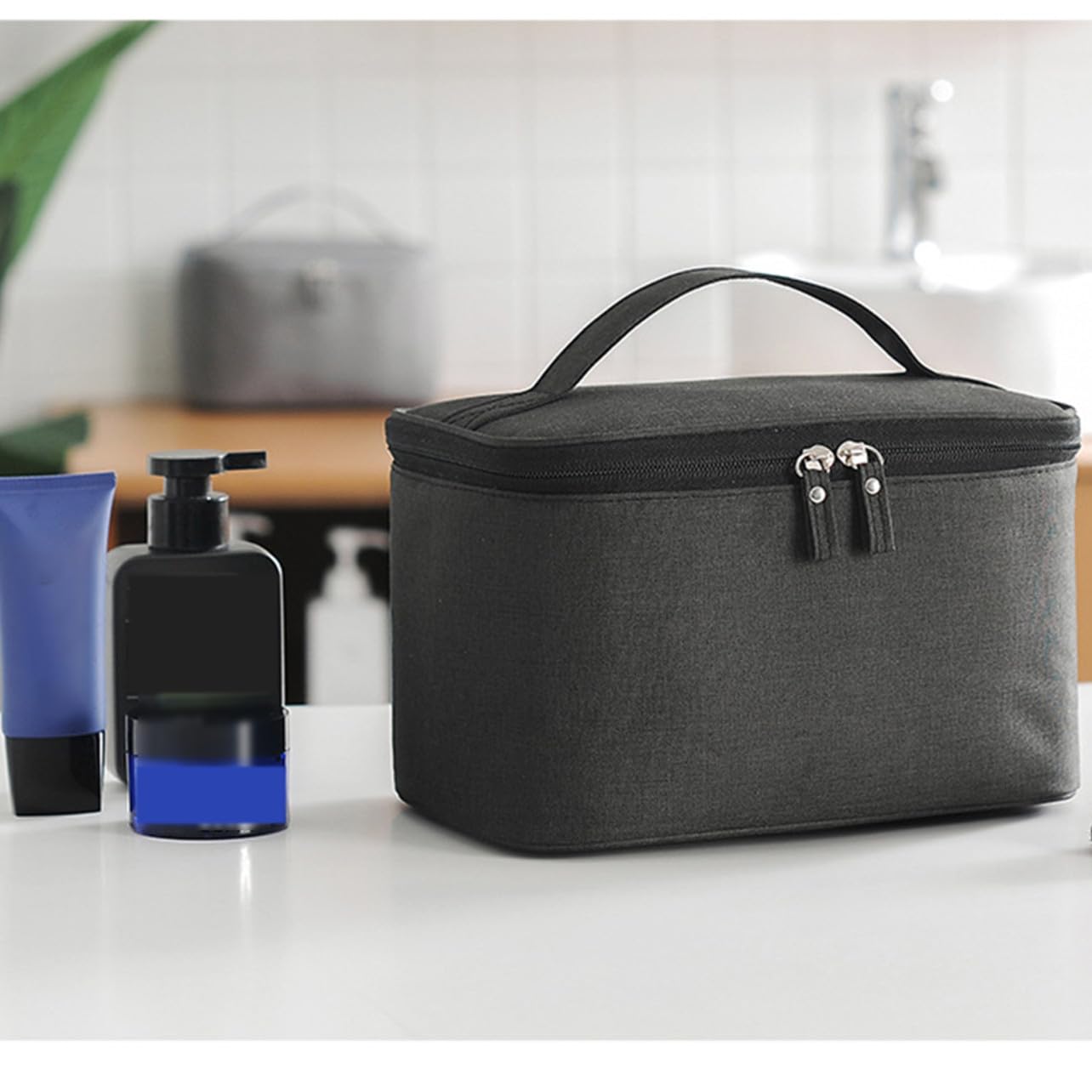 FOMIYES Reise-Kosmetiktasche Tragbarer Make-up-Beutel Kosmetik und Toilettenartikel-aufbewahrungsbeutel Organizer für Damen Schwarz Kompakt und Leicht für Reisen Urlaub