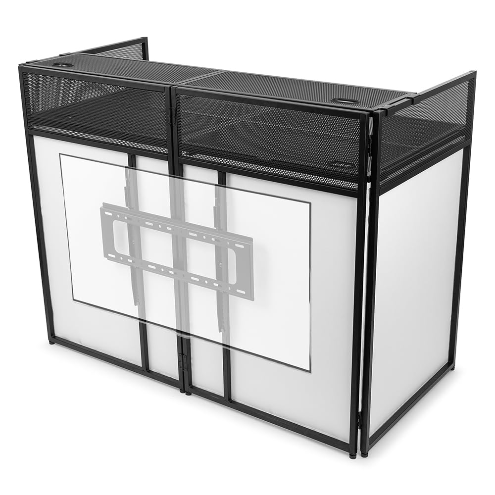 VONYX DB6 Pro Cabina DJ con Supporto TV 25 kg Schermo 65" Lycra Bianco Nero Borsa Trasporto