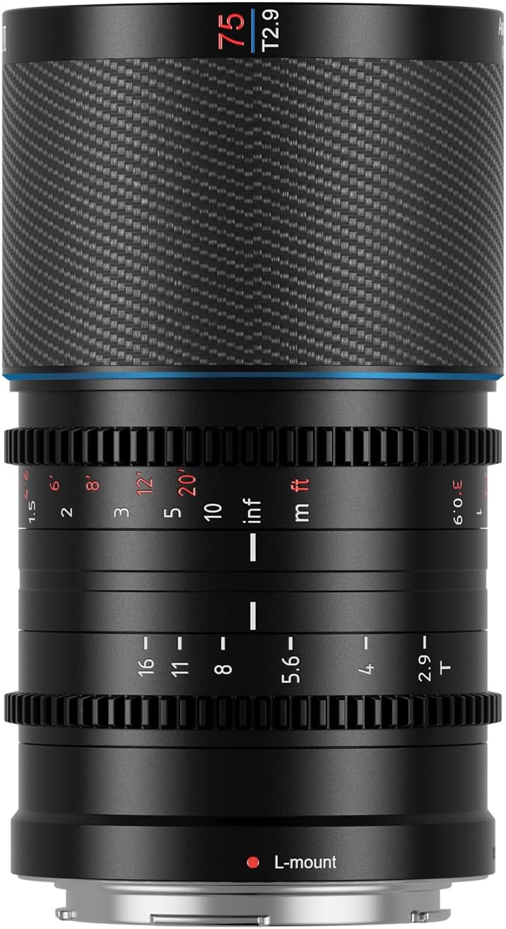 SIRUI Saturn 75mm T2.9 1.6X Full Frame Carbon Fiber Anamorphic Lens, Cine Lens Less Than 500g (Blue Flares, L Mount)