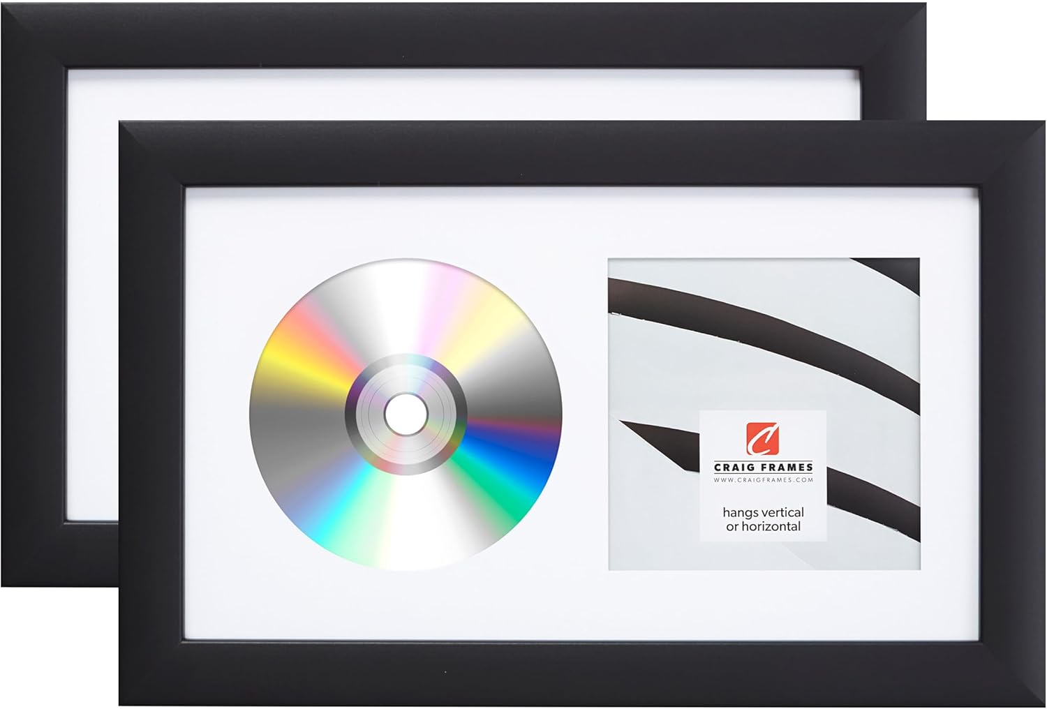 Craig Frames Classic 7x12 Black CD Display Frame with Glass Cover and Protective White Matting, Set of 2