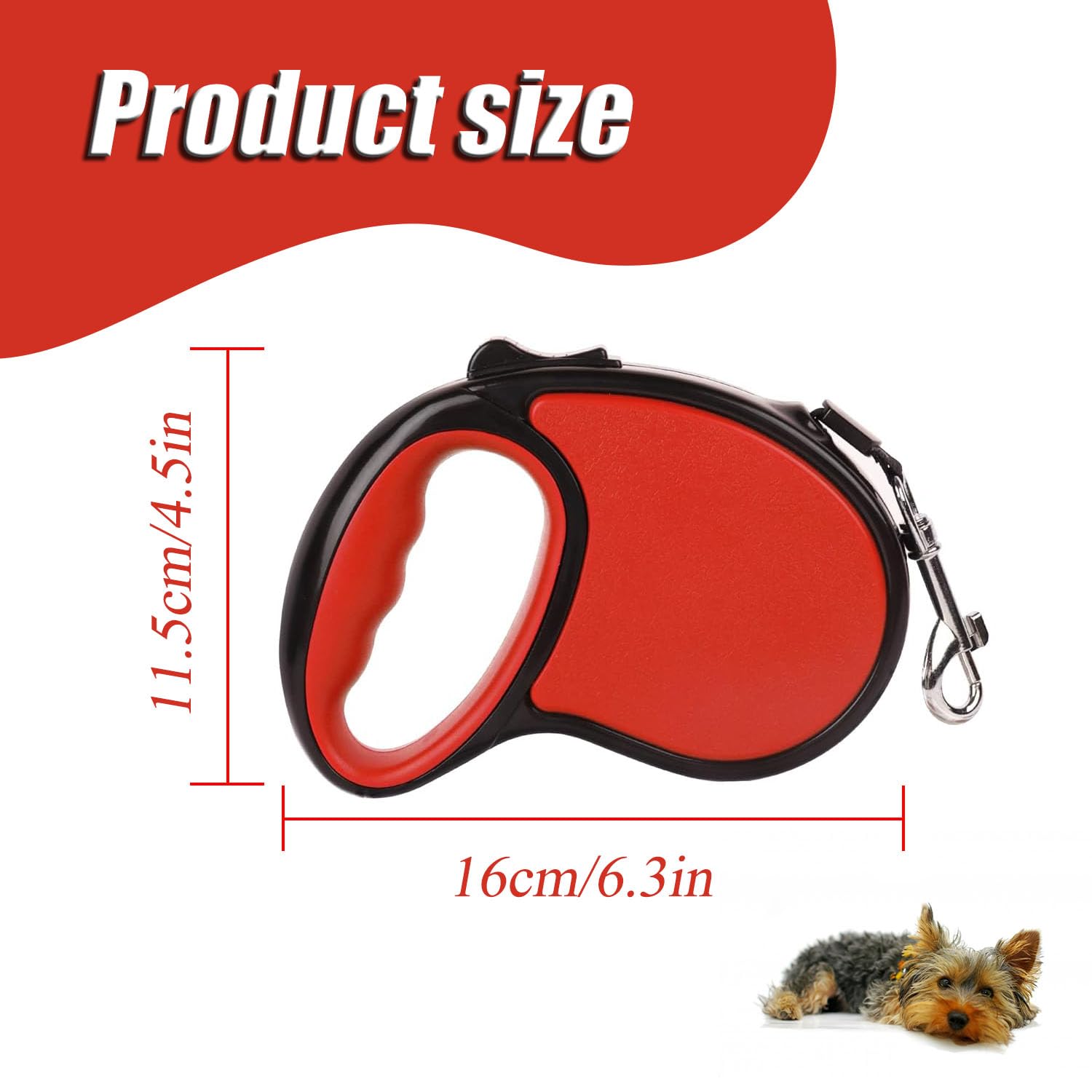 Retractable Dog Lead 5M/16FT Extendable Dog Lead with Strong Nylon Tape 360° Tangle-Free One-Handed Brake Anti-Slip Handle for Small Medium Dogs (RED) - Image 2