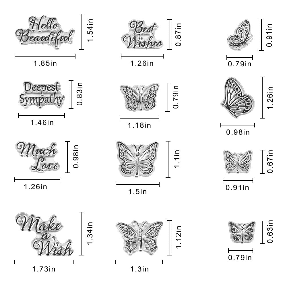 Tarjetas de sello de silicona transparente con sentimientos, flores, mariposas, patrón de palabras de felicitación para hacer tarjetas de vacaciones, decoración y álbumes de recortes, manualidades