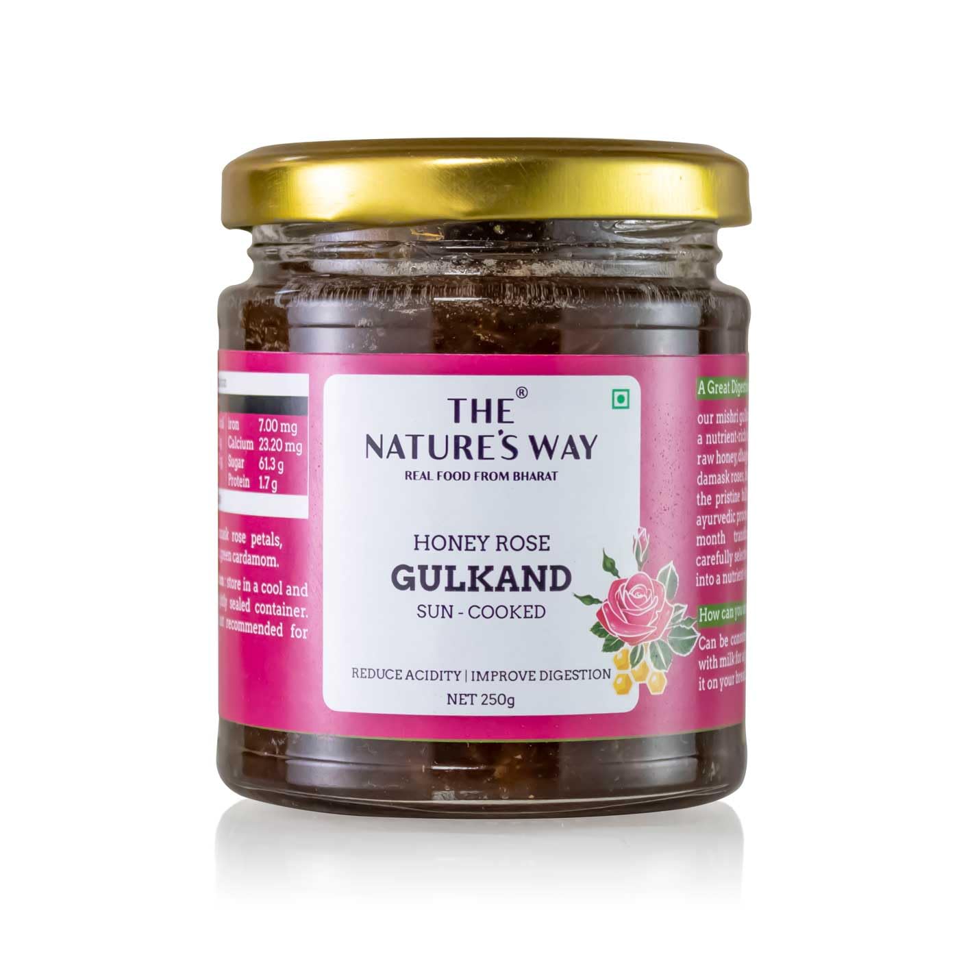 The Natures Way | Gulkand | Made With Indian Damask Rose Petals Raw Honey and Mishri | Sun-Cooked Rose Petal Preserve (250g)