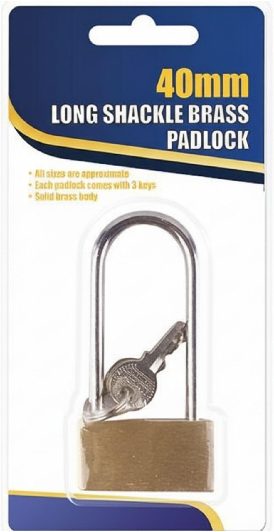 40mm Long Shackle Keyed Padlock – Waterproof Solid Brass Lock with Hardened Steel Shackle & 2 Keys – High Security Padlock for Shed, Storage Unit, Gym Locker, Fence, Toolbox, Basement & Hasp