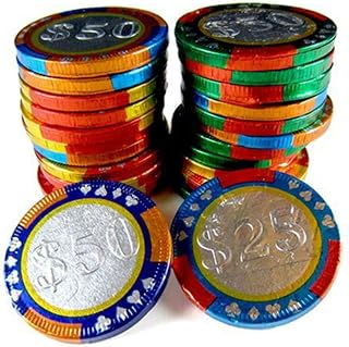 Milk Chocolate Foil Wrapped Casino Chips- Come in in $25, $50, $100, $250 Stamped Foil Wrappers - Bulk Bag (5-LB)
