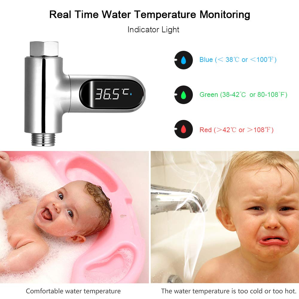 Display Digitale della Temperatura della Doccia a LED 0~100 ℃ Termometro per Acqua da Bagno per Bambini Display Celsius/Fahrenheit Schermo Rotante a 360 ° per Cucina Domestica Bagno Termomet