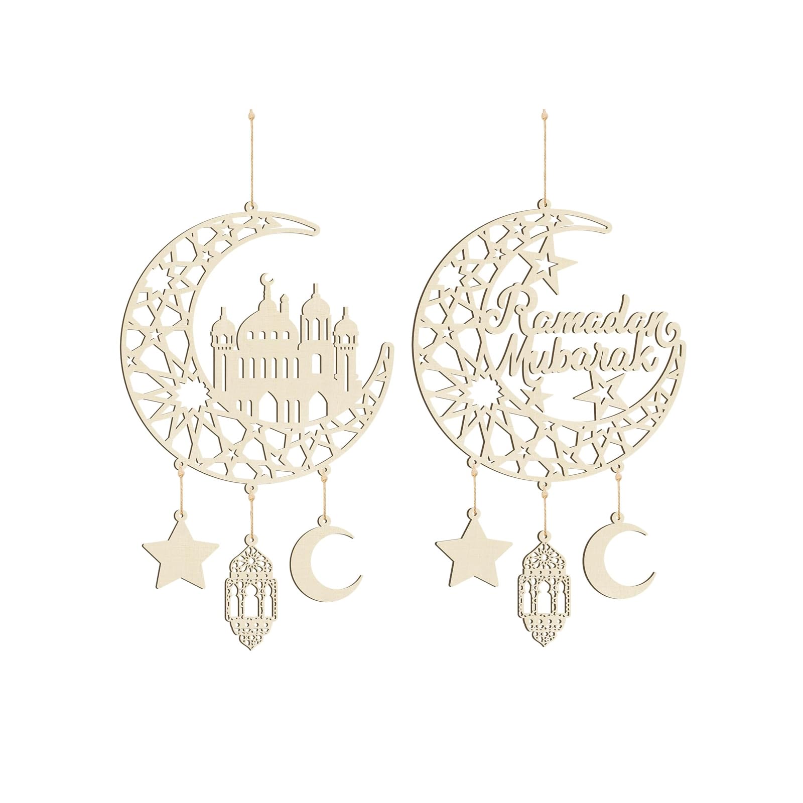 Wood Ramadans Decorations Islamics Eid Mubaraks Kareems Hanging Sign Star Moons Hollow Pendant Ornament for Muslims Party Ramadans Kareems Hollow Pendant Ornament
