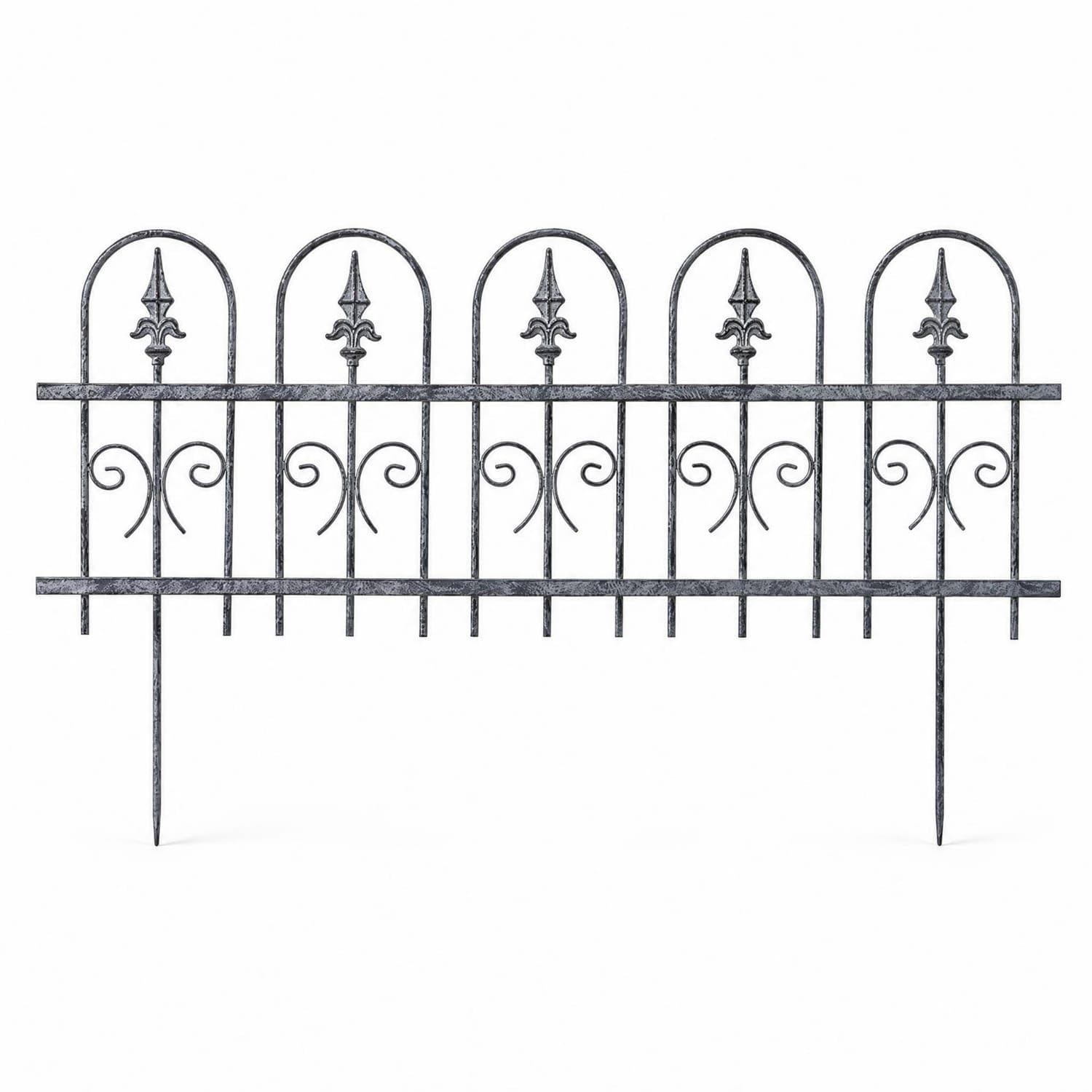 Openwork Metal Garden Fence Panels Scrollwork Garden Fence Panel Pointed Stakes Outdoor Barrier Plant Support for Yard, Five Dome Fence-image-10