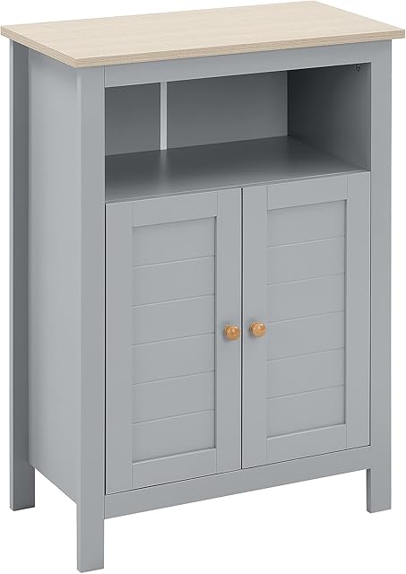 kleankin Bathroom Floor Storage Cabinet Free Standing Unit with Compartment Adjustable Shelf Double-door Design, Free Standing Organizer, Grey