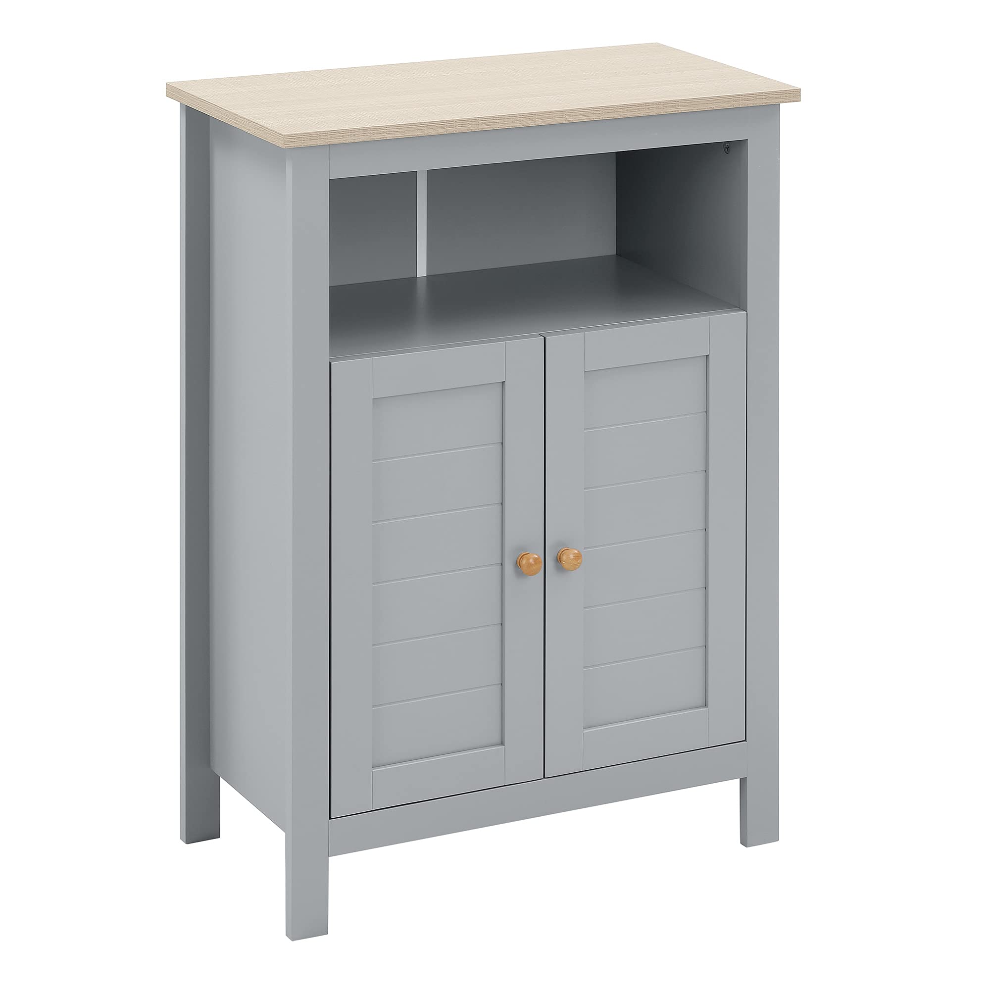 kleankin Bathroom Floor Storage Cabinet Free Standing Unit with Compartment Adjustable Shelf Double-door Design - Free Standing Organizer - Grey W/ -