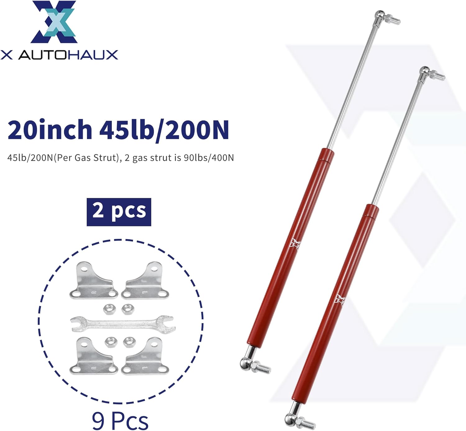 X AUTOHAUX 2 Pcs 20inch 45lb/200N Red Lift Supports Struts Shocks Gas Spring with Wrench Universal for RV Car Truck Boat