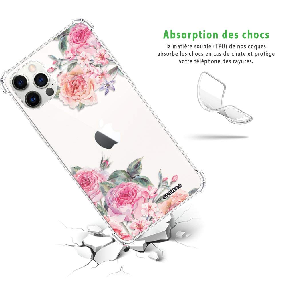 Evetane Cover Silicone Per IPhone 12/12 Pro | Trasparente Con Disegno Fata Floreale | Angoli Antiurto E Ricarica Wireless - 2