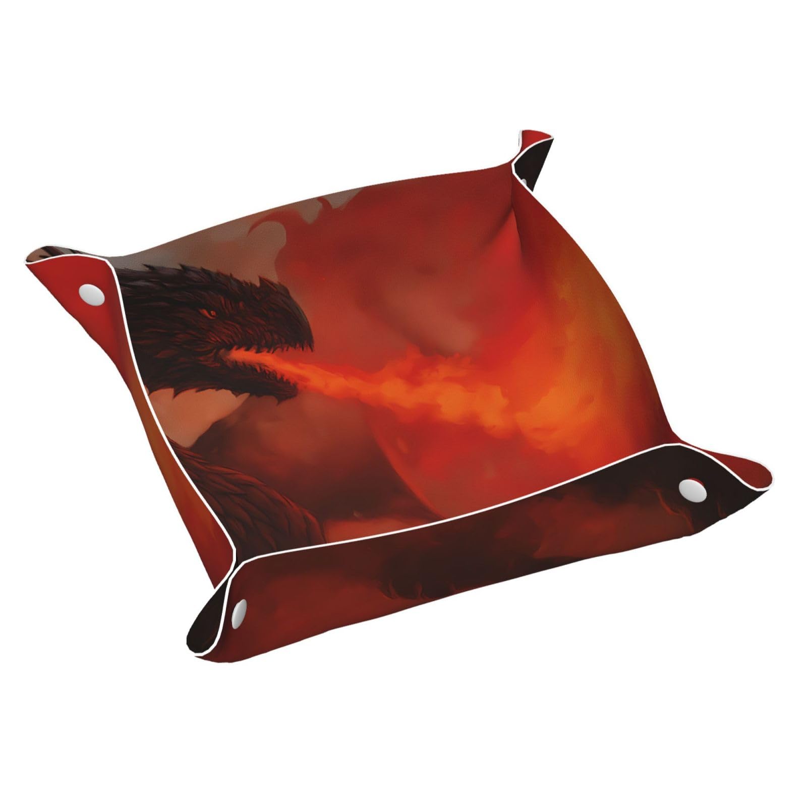 HLBSDM Majestic Fire Breathing Dragon Tray Men's Leather Valet Parking Portable Entrance Trays Bedside Storage Box