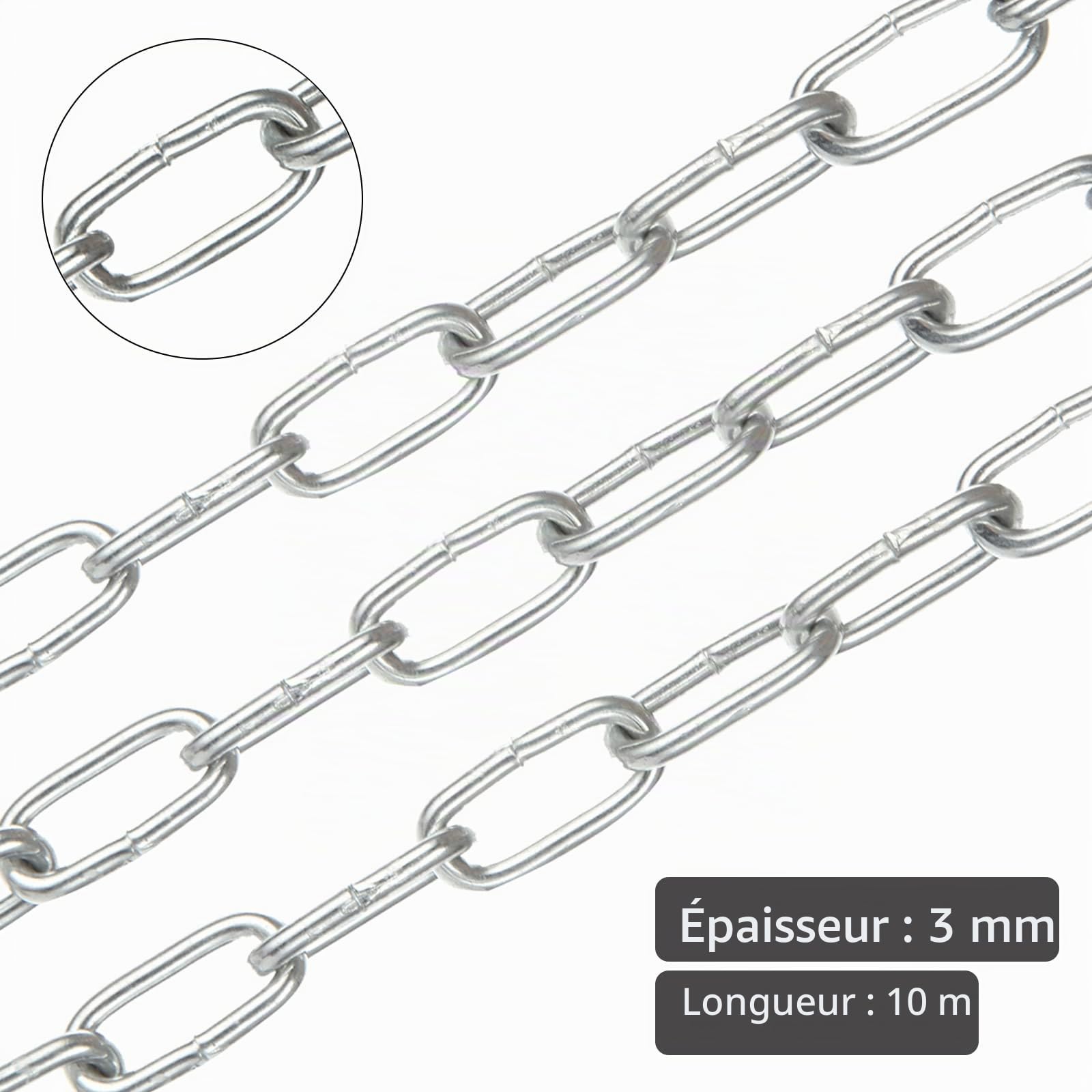 MIVIDE 2 Pièces 3 MM Chaîne en Acier Inoxydable 5 M, Chaîne Acier Inoxydable 304 Solide et Robuste pour Suspendre la Clôture, Promener le Chien, se balancer(10m)