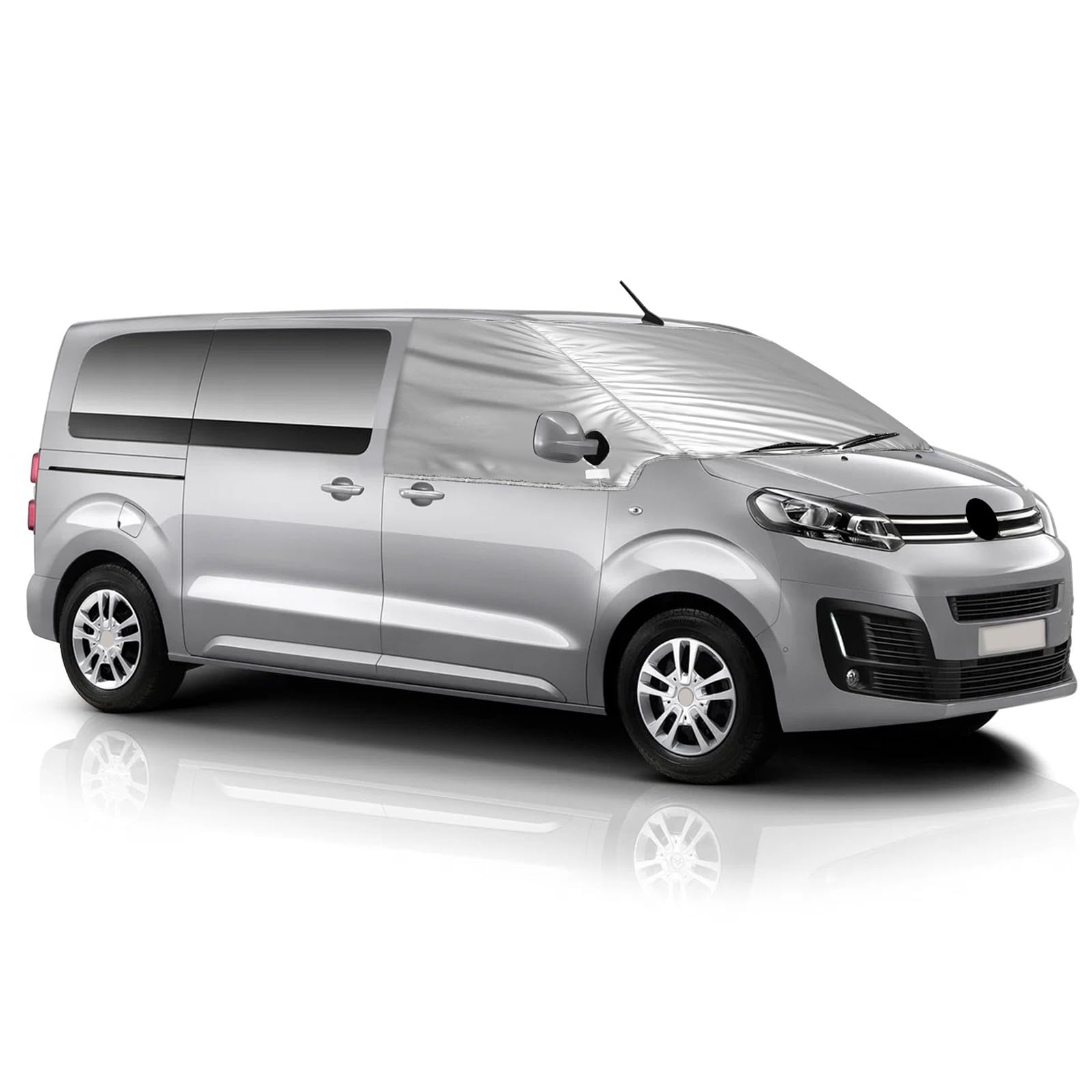 Copertura per Parabrezza Auto compatibile con 2016-2025 Citroen Jumpy 2019-2025 Opel Vivaro 2022-2025 Fiat Scudo, Argentato Parasole per Finestrino Anteriore, 100% Oscurante, Blocca i Raggi UV