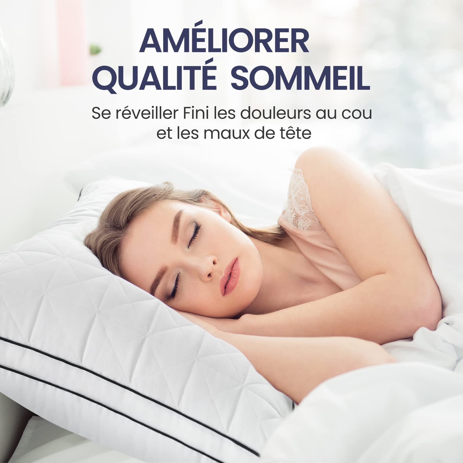 BedStory Oreiller 60x60 Lot de 2, Anti-Acariens à Faible Garnissage Microfibre Hypoallergénique, Qualité Hôtel Moelleux et Respirant, Convient Allongées sur Le Côté Dos Blanc