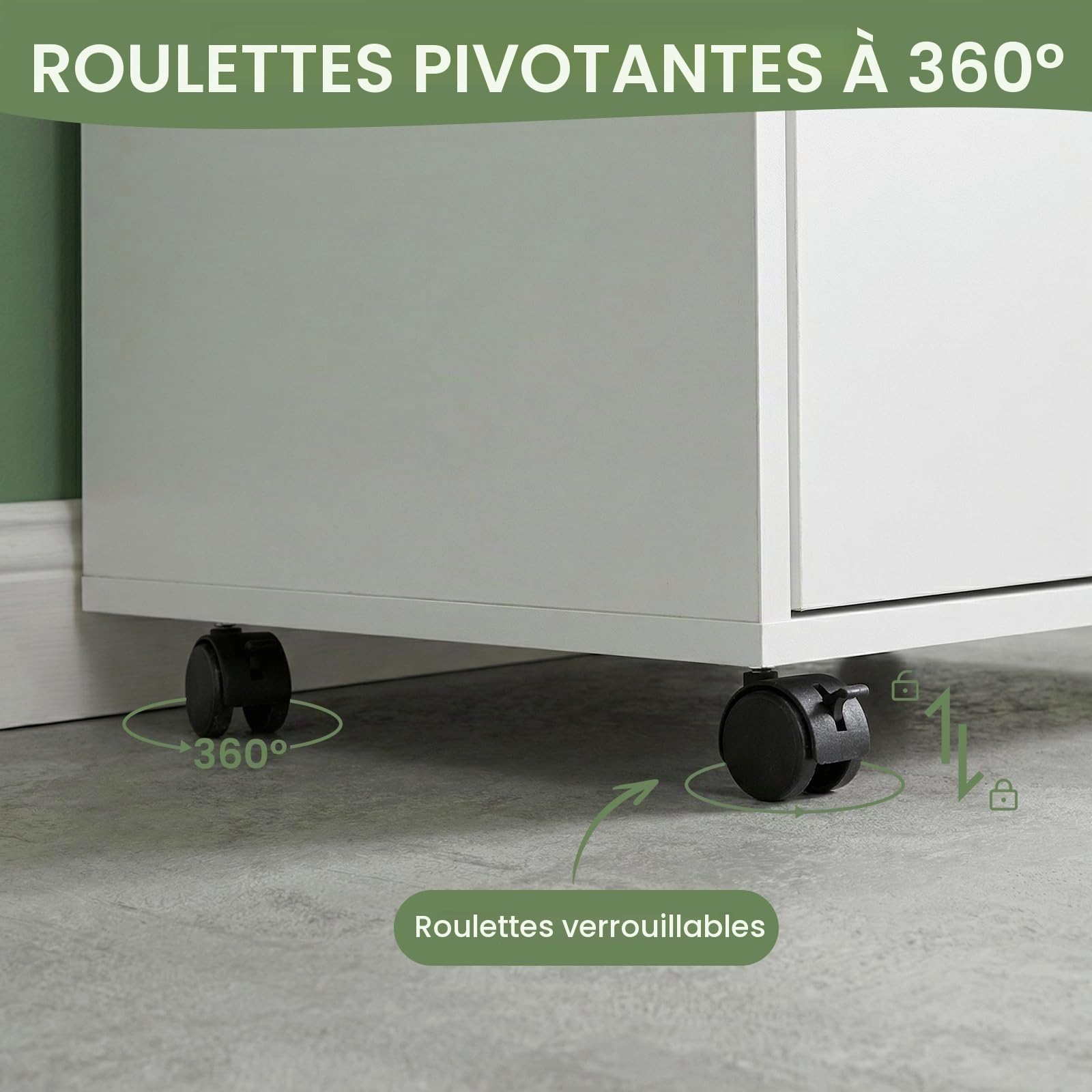 Buybyroom Caisson de Rangement, Meuble Bureau à 4 Roulettes, 3 Tiroirs, 2 Compartiments Ouverts à Étagères Réglables,Verrouillable Armoire sous Bureau pour Papier Administratif, Imprimante,Salon,Blanc