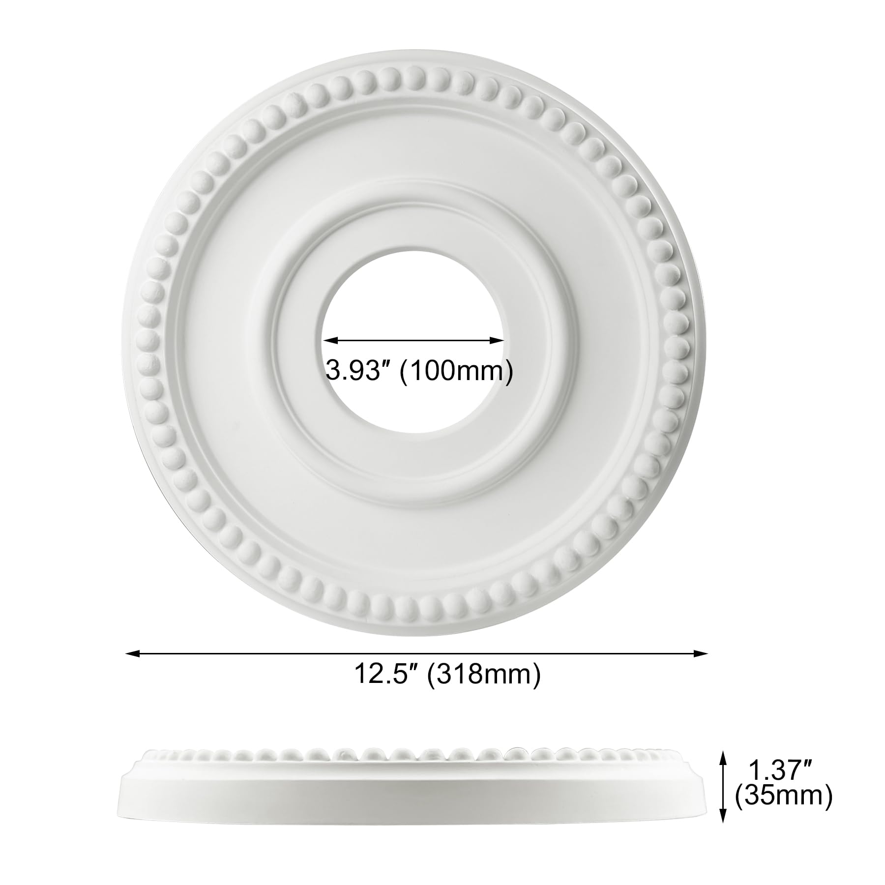 Ceiling Medallion 12-1/2" OD x 3-15/16" ID x 1-3/8"P, Ceiling Decorative Molded Round Ceiling Medallions for Chandeliers Home, White, 1 Pack — Amazon image 4