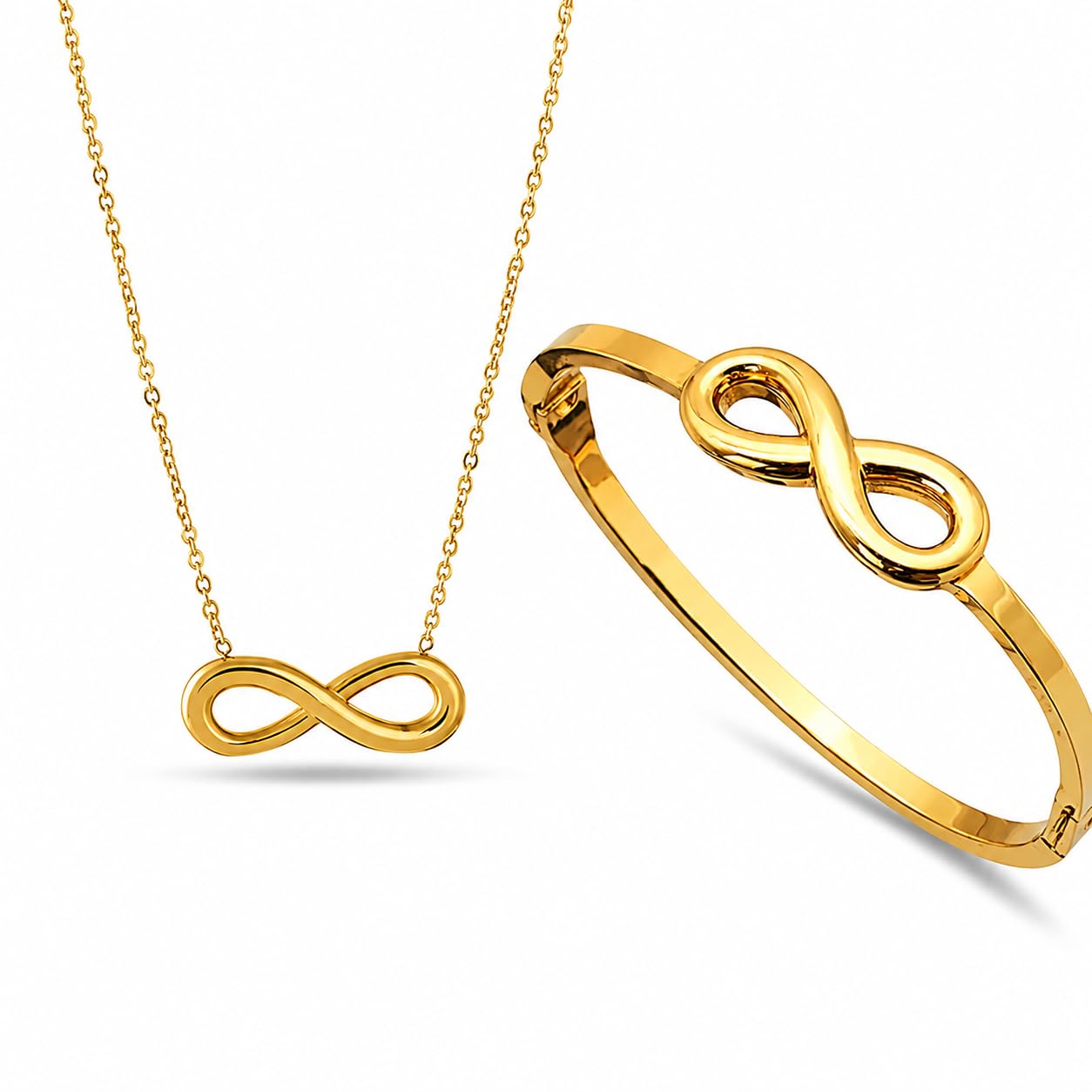 Infinity Necklace & Bracelet Combo for Women | Gold Plated Infinite Love Jewelry Set | Anti Tarnish Waterproof Chain & Bangle | Birthday for Girls & Women-image-40