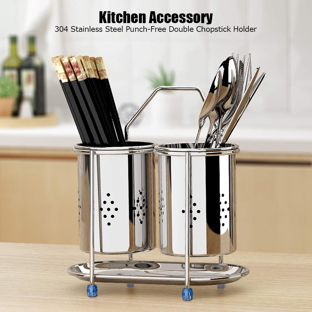 Alvinlite Utensil Rack, Wall Mounted Kitchen Utensil Rack with Drain Hole & Catch Basis for Kitchen Countertops, Stainless Steel Cooking Utensil Rack, Stylish Countertop Storage Kitchen Decorative