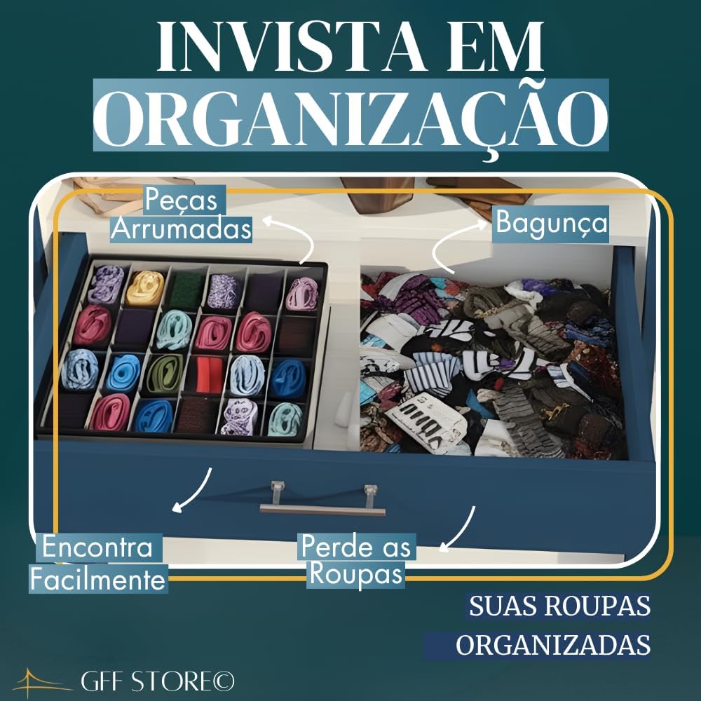 Organizador de Peças Íntimas com 24 Divisórias para Meias Cuecas Calcinhas e Biquínis Compacto e Prático para Gavetas, Armários ou Closet