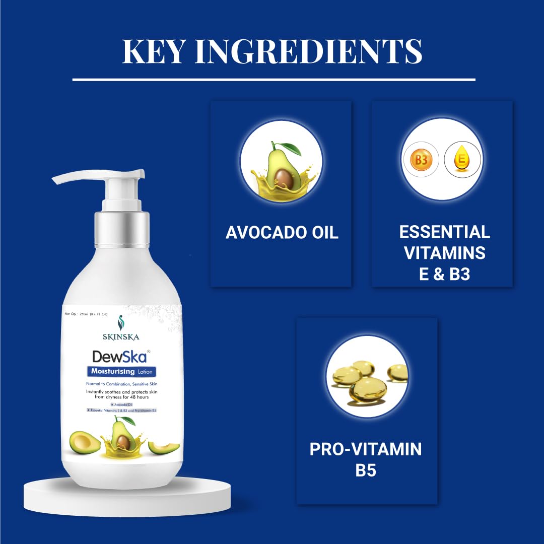 SKINSKA NATURALS Dewska Body Moisturiser with Avocado, Vitamin E, B3 and Provitamin B5, 48hrs Deep Moisturisation, Gentle - Image 3