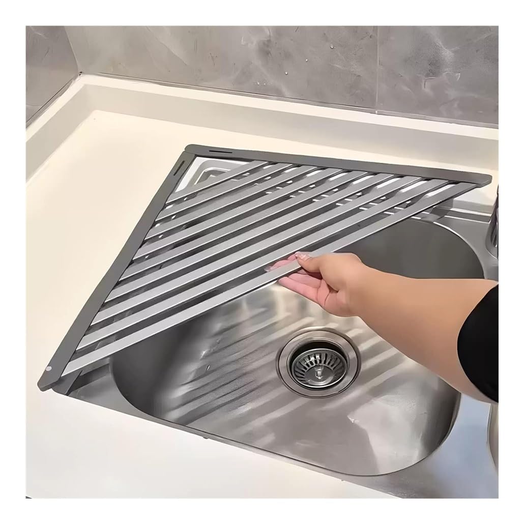 Escurridor de platos de esquina, organizador de fregadero y soporte para esponjas, escurridor de platos triangular para encimera de cocina, alfombrilla escurridora enrollable para platos y estante de
