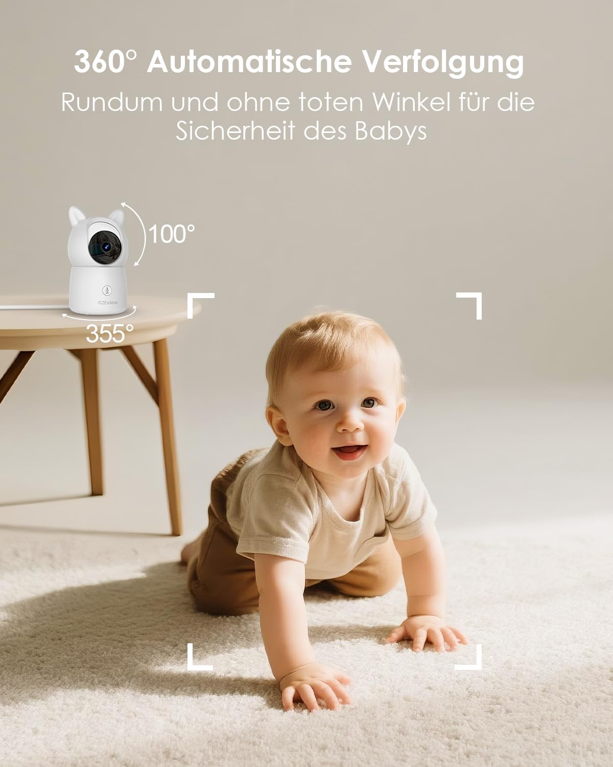 CZEview Babyphone mit Kamera 2.5K & 5.5-Zoll-HD-Großbildschirm, Nachtsicht, 360° WLAN Video Babyfon mit App, Musik & Buntes Nachtlicht, Intelligente Erkennung (Weiß mit 1 Kamera) | Superklar, Nachtsicht, Zwei-Wege-Audio, Schlaflieder, Temp.-Sensor, Schwen