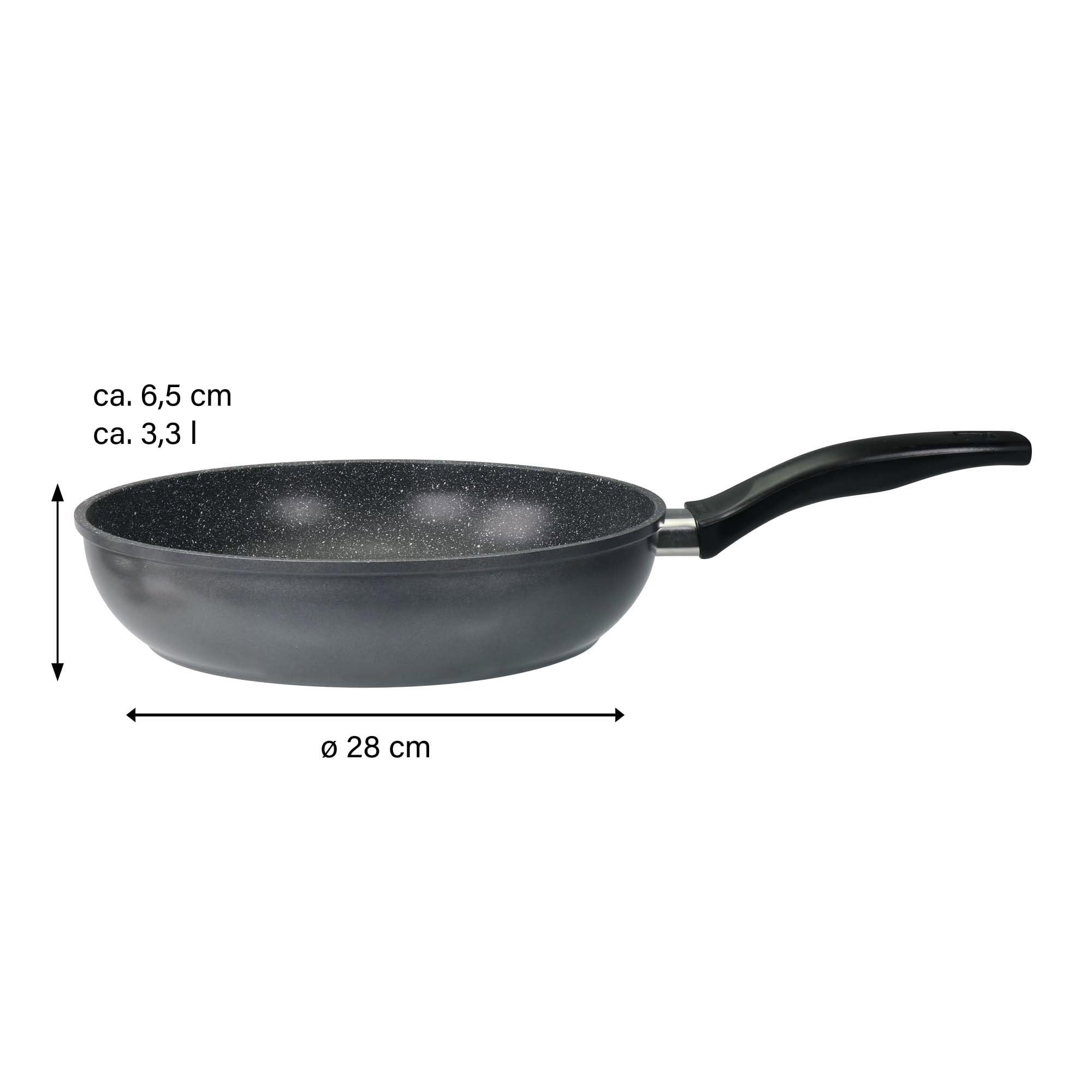 STONELINE Schmorpfanne 28 cm hoher Rand, Aluguss, Schmorpfanne beschichtet mit echten Steinpartikeln, geeignet für Backofen und Induktion, ohne Fett und Öl braten, grau