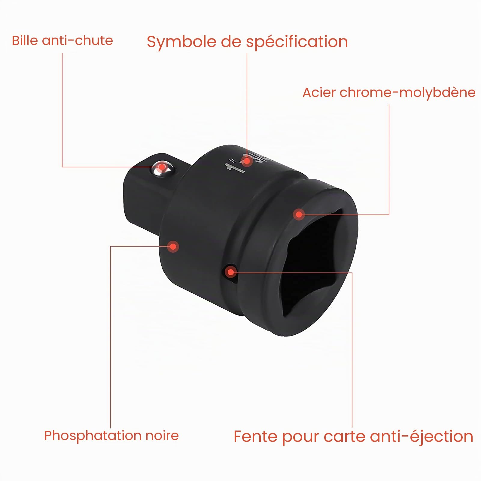 Lot de 8 adaptateurs de convertisseur de douilles à chocs 1/4" 3/8" 1/2" 3/4" 1" avec un boîtier en plastique rouge