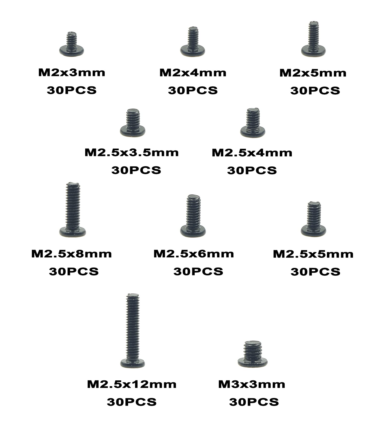 Kit surtido de tornillos Phillips de cabeza plana M2 M2.5 M3 para laptop, acabado negro Dacromet (300) 2