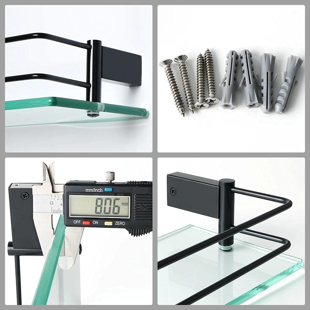 Estante de baño negro 304 de acero inoxidable para montaje en pared, estante para ducha, estantes cuadrados de vidrio para baño, estante plateado_50cm