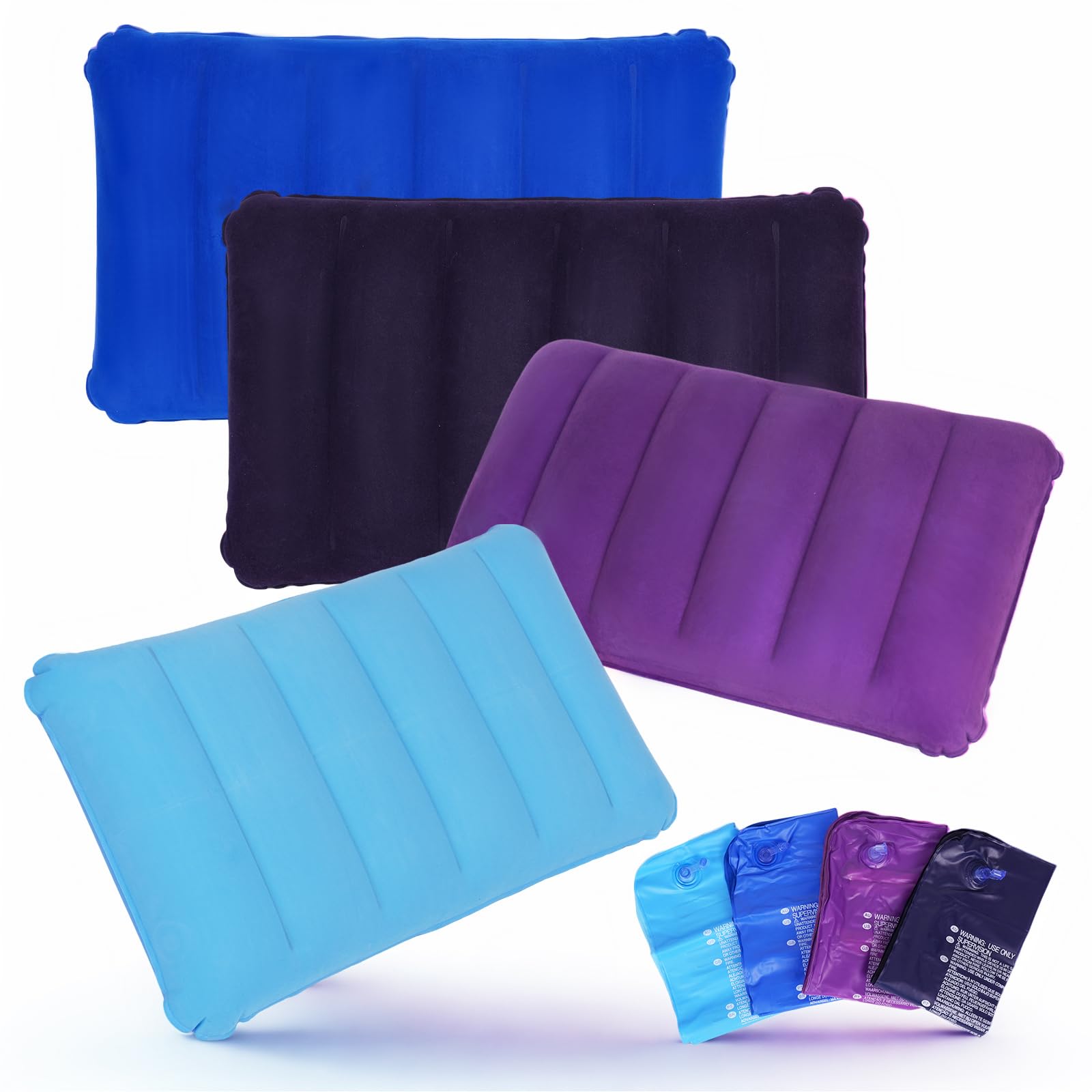 4 cojines inflables para viajes, cojines inflables suaves para playa, camping y senderismo, plegable, cojín de exterior flocado de PVC para dormir, cojín 47 x 35 cm