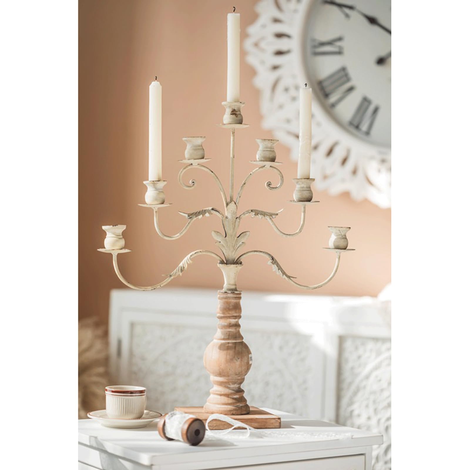 Centralny element stołu vintage 7-ramienny świecznik w stylu francuskim świecznik 54 cm duży żelazny świecznik na świece stożkowe do dekoracji domu romantyczne kolacje przy świecach prezent nowy dom