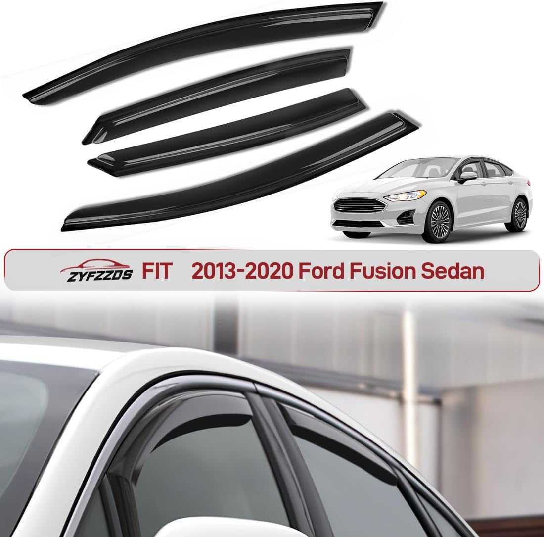 Window Visors Rain Guards FIT 2013-2020 Ford Fusion Sedan, Out-Channel Window Vent Wind Deflectors Shades, Tape-On Visor Set 4Pcs