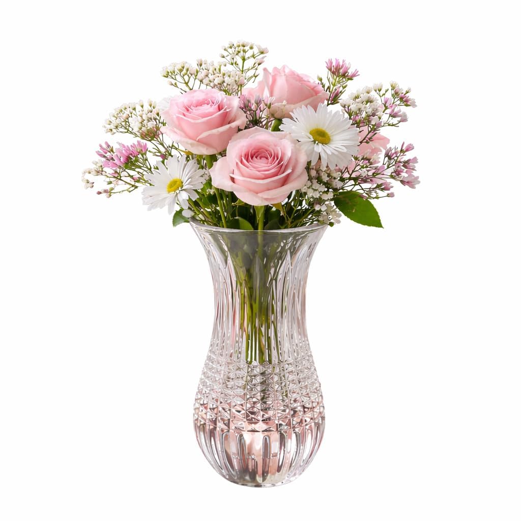 ROSEFINCH 6 inch Glass Dimond Cut Flower Vase Modern Glass Vase for Flower Plants for Home Decor, Centerpiece, Office, Living Room, Bedroom Table Top Decoration Items (Pack of 1)-image-34