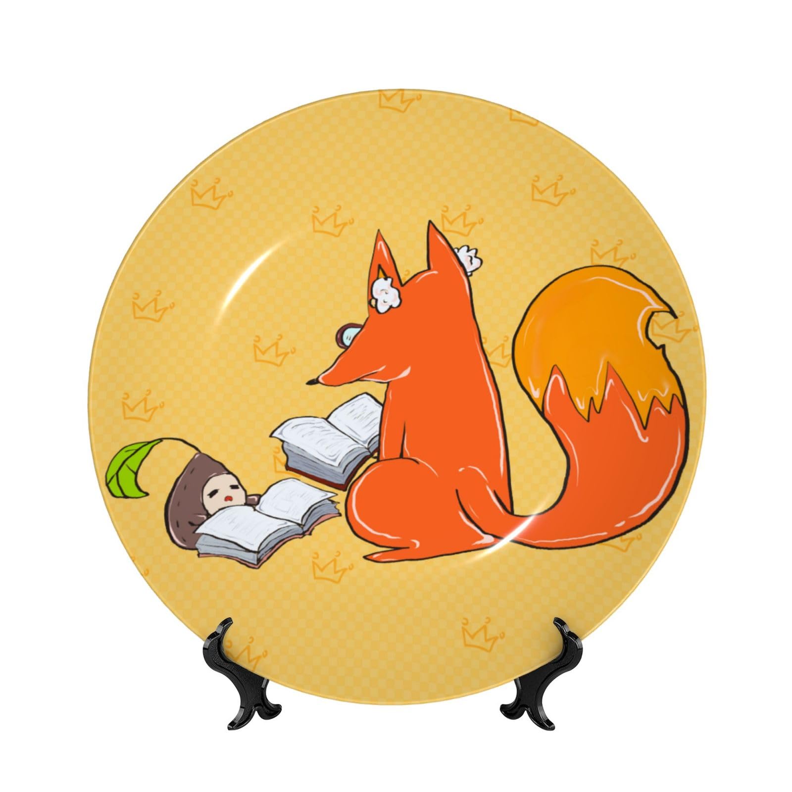 SXZVVBN Sunflower seeds and foxes Bone China Decorative Plate Art with Stand Removable Adhesive Hanging for Home Office 7in