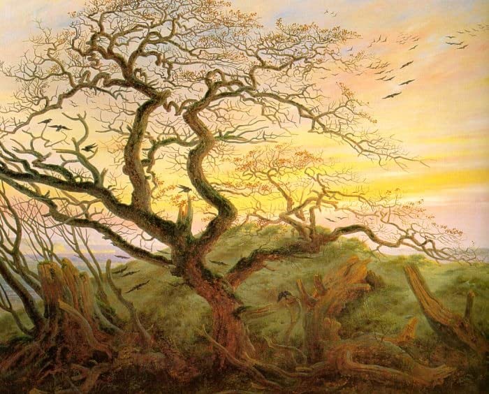 Toile murale Caspar David Friedrich impression art moderne peinture arbre corbeaux salon 60x90