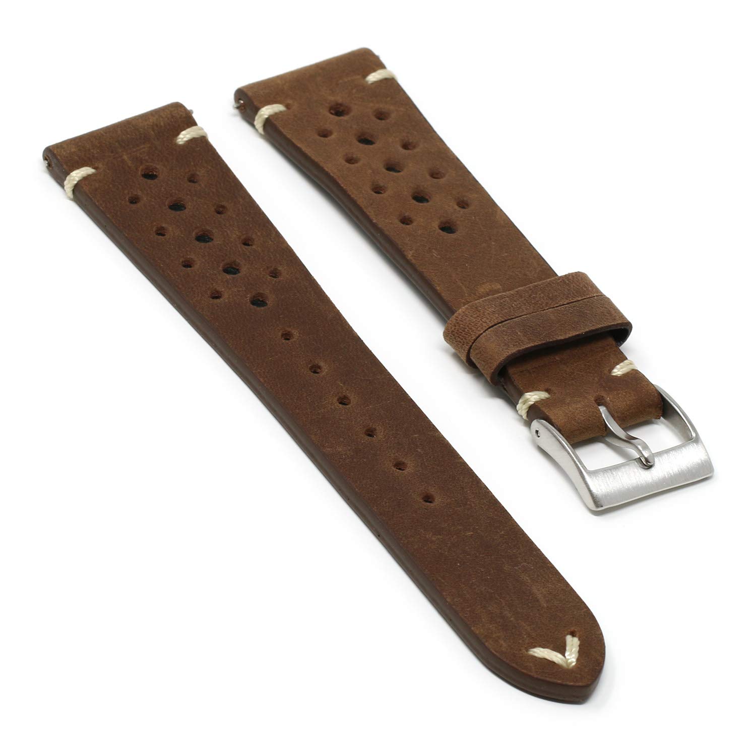 DASSARI Distressed Leather Rally Quick Release Watch Band Strap with Road Worn Finish - Brown - 18mm