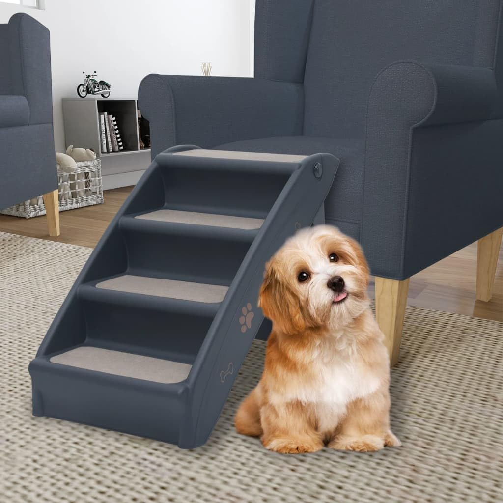 vidaXL Escalier Pliable à 4 Marches pour Chiens Gris Foncé Etape Animaux