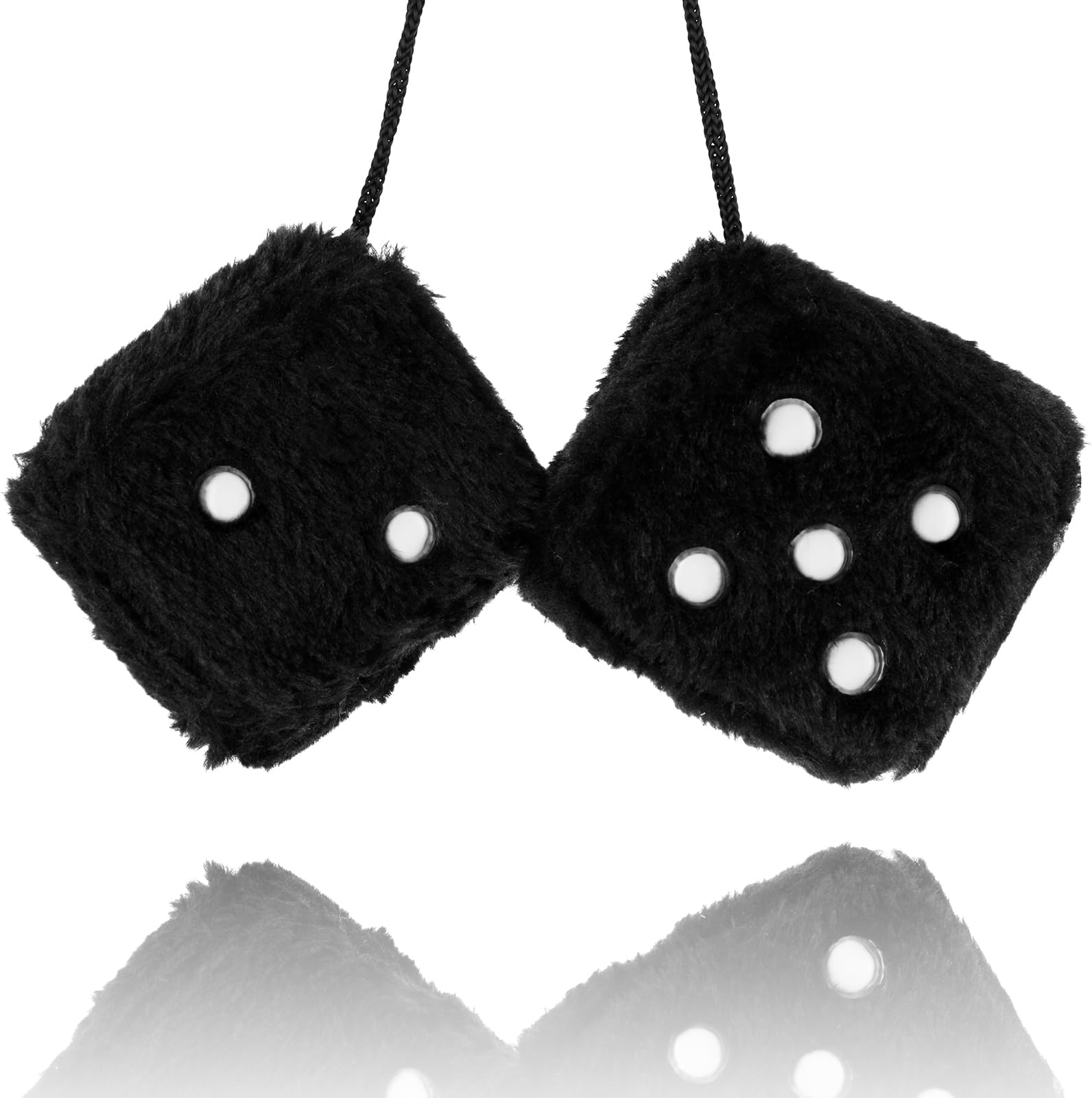 SibbaFuzzy Plush Dice for Car Mirror, Pair 2.4” Black Dice with White Dots, Retro Square Decoration Dice for Car Hanging Accessories(Black)