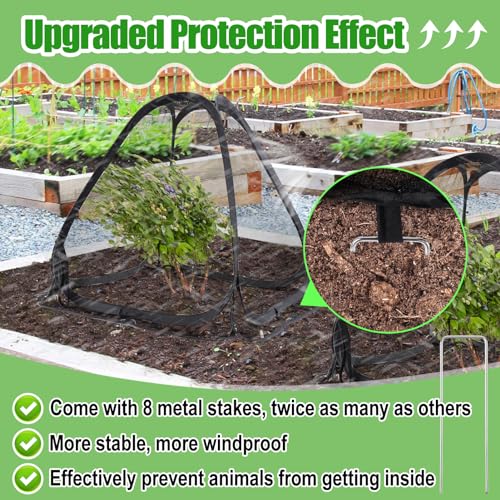Image of ANPHSIN 2pcs Durable Plant Covers, Pop-up Fine Mesh Plant Tents, 22x22x23in | Plant Protectors with 8 Stakes, Garden Crop Guard Cages for Vegetable Fruis Away from Animal Birds Deer Squirrels