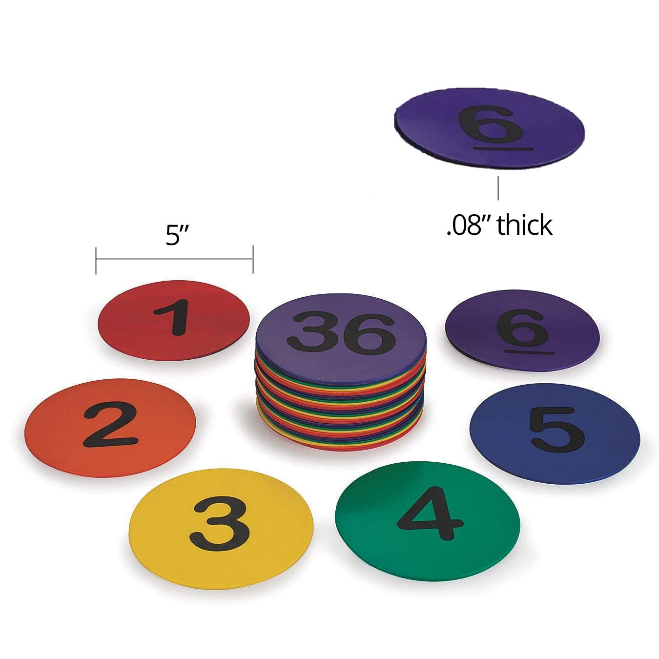 S&S Worldwide Spectrum 5" Numbered, Anti-Skid, Soft Round Vinyl Spot Markers for PE / Gym Classes, Class Room Activities and Games, Assorted Colors. Pack of 36. : Sports & Outdoors