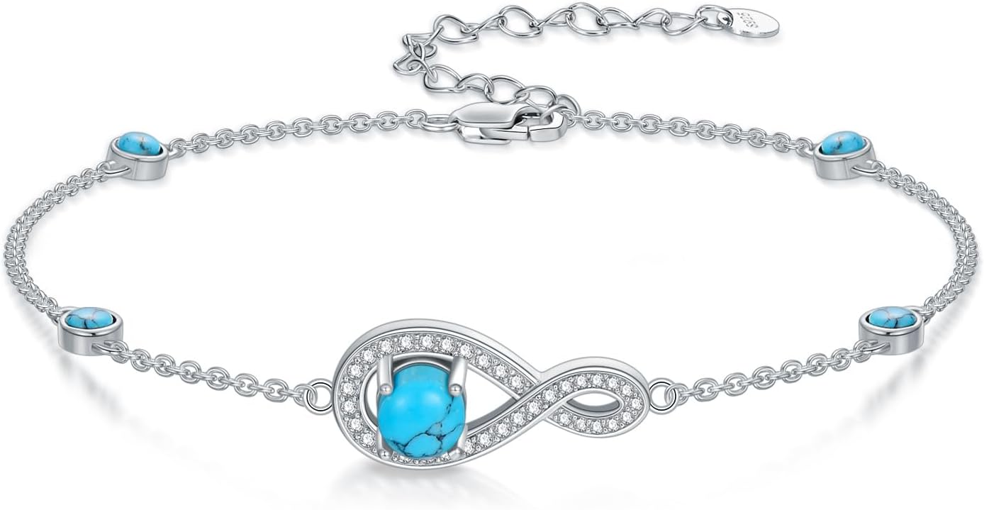 PEIMKO 925 Sterling Silver Infinity Symbol Turquoise Exquisite Bracelet Boho Style Bracelet Jewelry Gifts for Women Mother