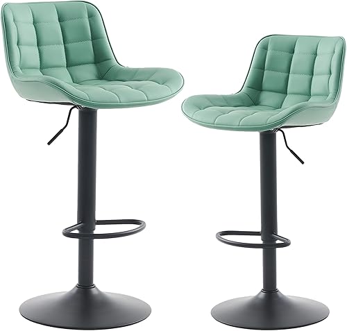 Miniatura 93 de YOUTASTE Taburetes de bar negros de altura de mostrador, juego de 2 taburetes de bar ajustables giratorios de piel sintética con respaldo acolchado,