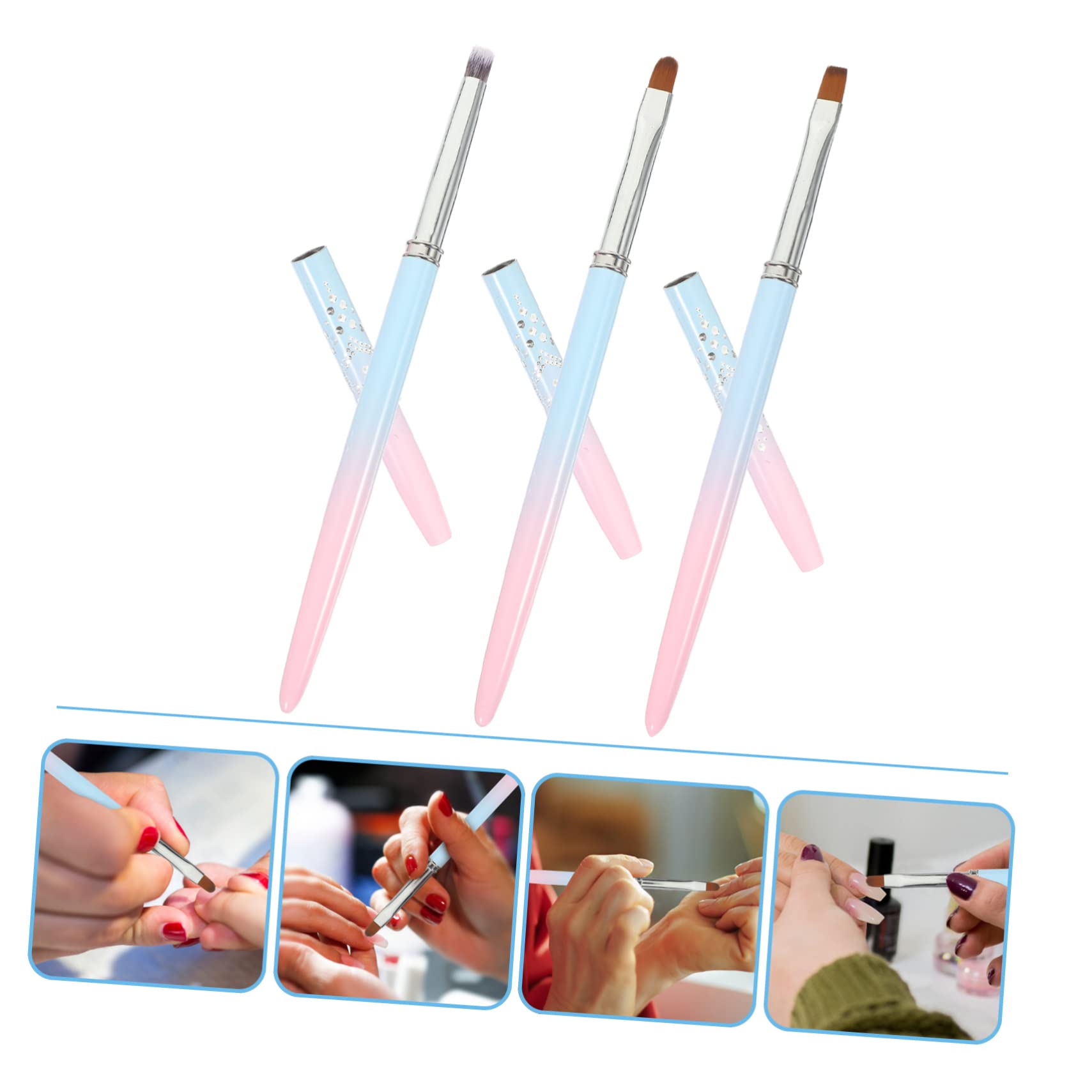IWOWHERO 3Pcs Nail Art Brush Gradient Gel Design Pens for Nail Art Painting Includes Flat and Angled Brushes Lightweight and Durable for Professional Manicure