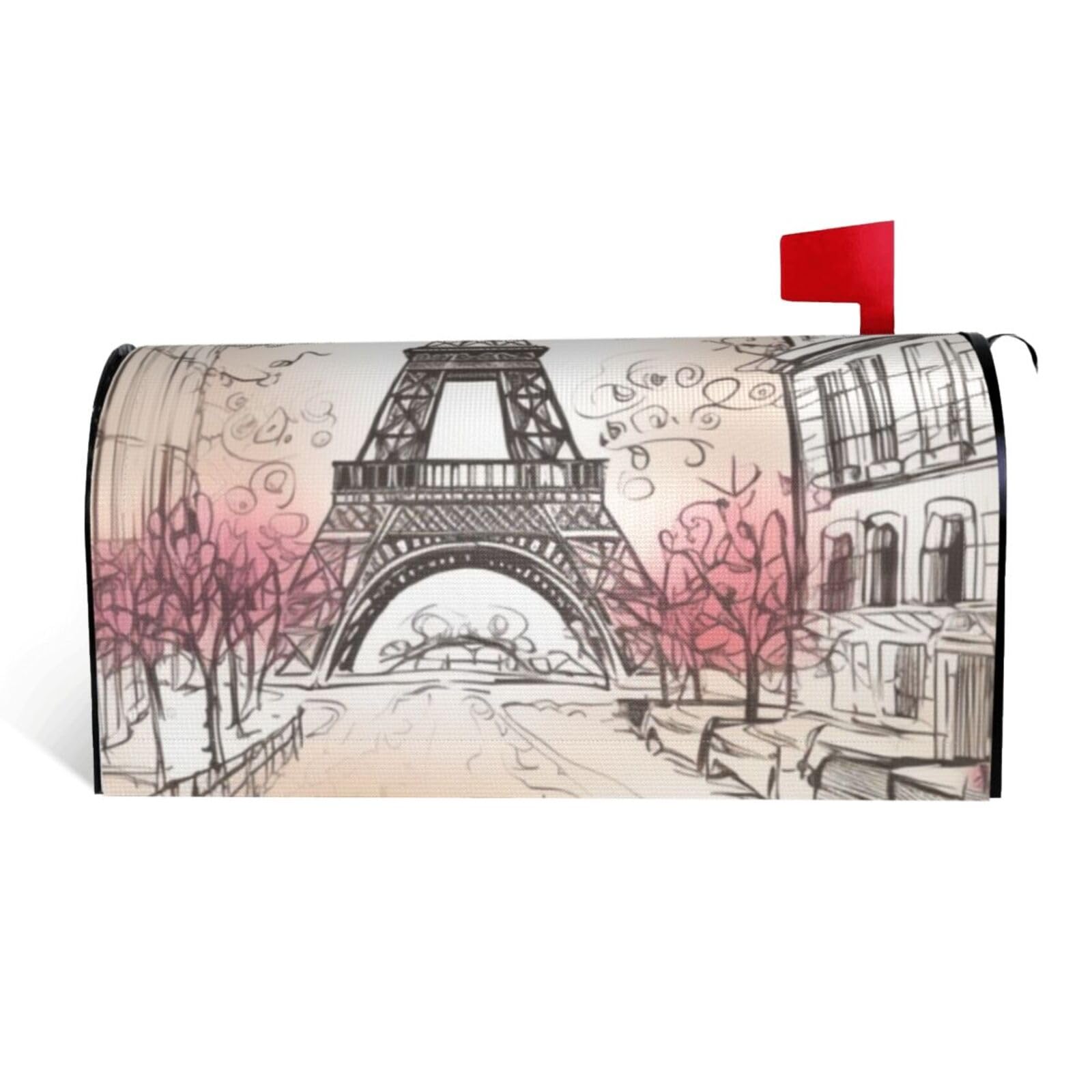 French Paris Tour Eiffel Tower Mailbox Covers Magnetic Standard Size 25.5x21 in, Decorative Post Letter Box Cover Waterproof Mailbox Wraps Outdoor Post Wraps for Garden Yard Home Decor