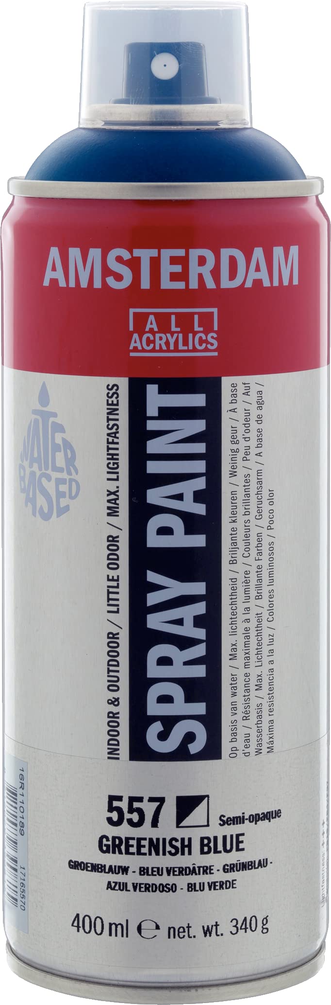 Amsterdam Spray Paint - 400 ml Greenish Blue 557 - Water-Based Low-Odor - Semi-Opaque High Lightfastness - Ideal for Studio Use - Waterproof Permanent Finish When Dry