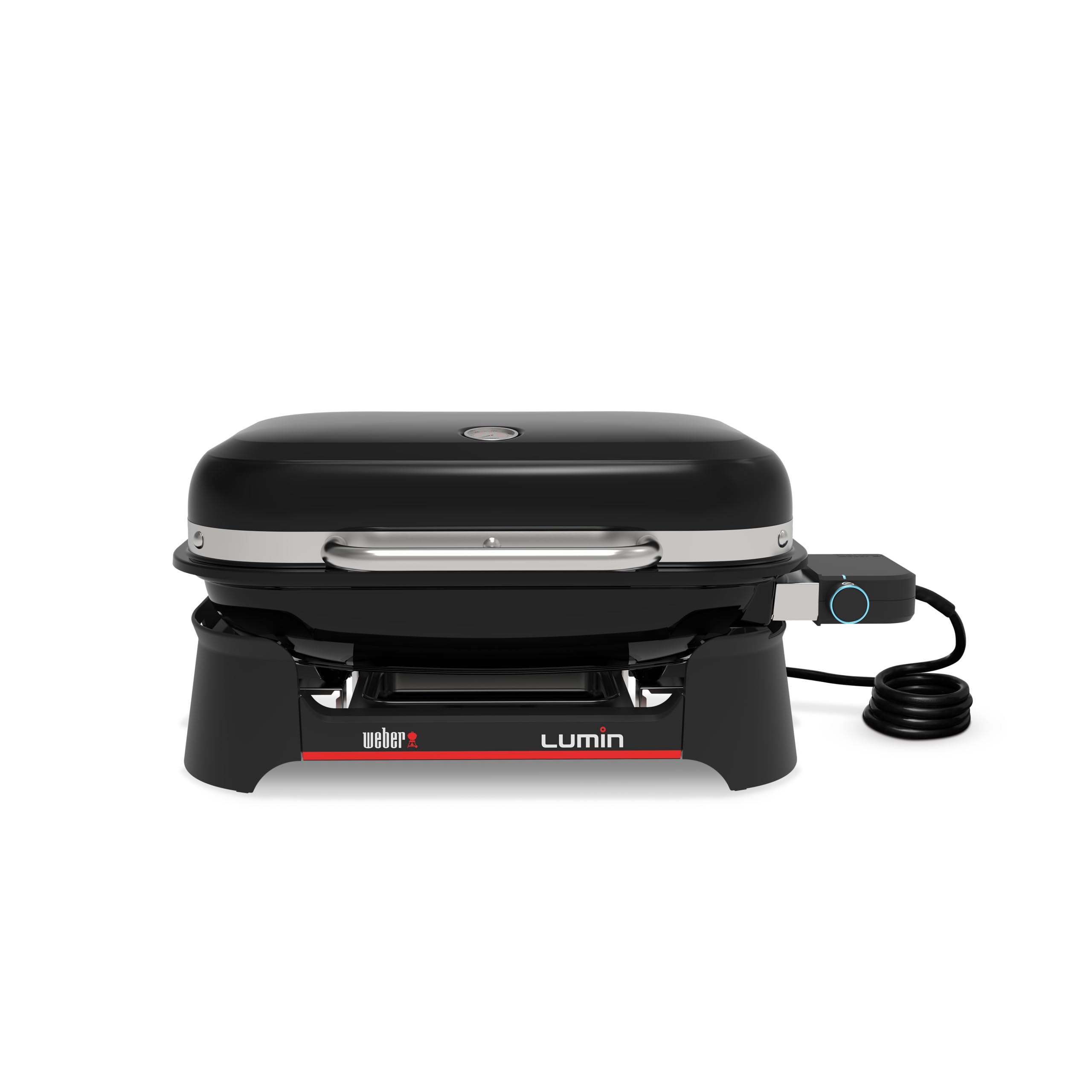 Weber Lumin Electric Grill, Heats Up to 315°C, with Lid Thermometer, Porcelain-Enamelled Cast Iron Grates, 33 x 49 cm Cooking Area, Black (1502013)