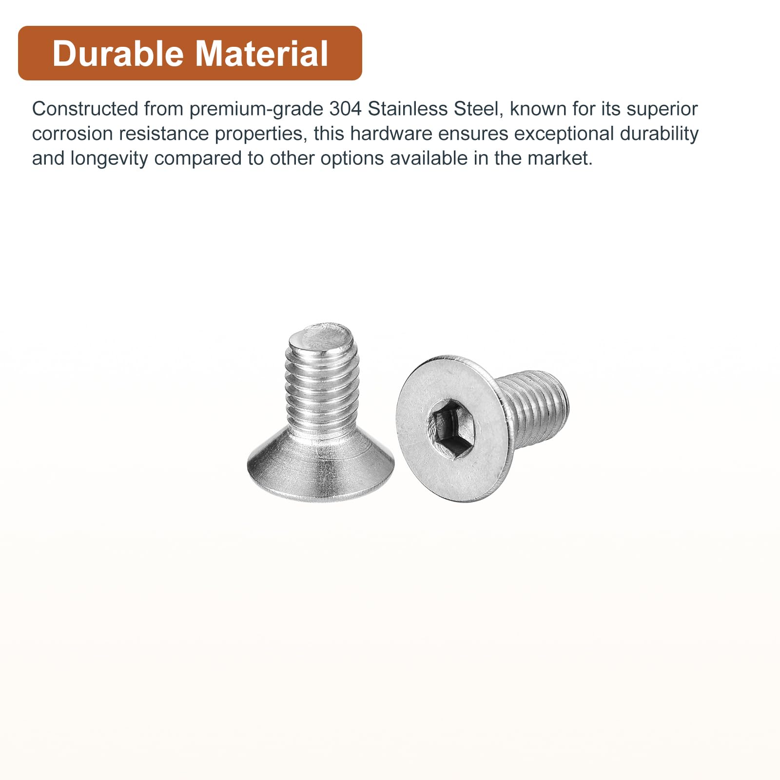 DTGN M5-0.8 x 10mm Flat Head Socket Cap Screws, 100 Pack 304 Stainless Steel Hex Socket Flat Head Screws, Full Thread - Image 3